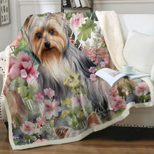 Load image into Gallery viewer, Pink Petals Yorkie Bloom Soft Warm Fleece Blanket-Blanket-Blankets, Home Decor, Yorkshire Terrier-2