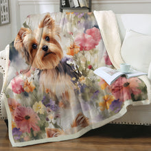 Load image into Gallery viewer, Watercolor Flower Garden Yorkie Soft Warm Fleece Blanket-Blanket-Blankets, Home Decor, Yorkshire Terrier-3
