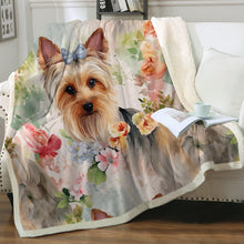 Load image into Gallery viewer, Yorkie in Summer Bloom Soft Warm Fleece Blanket-Blanket-Blankets, Home Decor, Yorkshire Terrier-Small-1