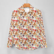 Joyful Corgis and Vivid Blooms Women's Shirt-Apparel-Apparel, Corgi, Shirt-4