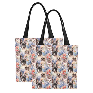Watercolor Flower Garden French Bulldogs Large Canvas Tote Bags - Set of 2-Accessories-Accessories, Bags, French Bulldog-Set of 2-6