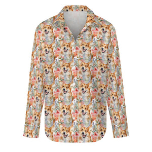Goofy Corgis & Colorful Blossoms Women's Shirt-Apparel-Apparel, Corgi, Shirt-8