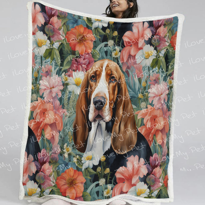 Botanical Beauty Basset Hound Fleece Blanket-Blanket-Basset Hound, Blankets, Home Decor-Small-1