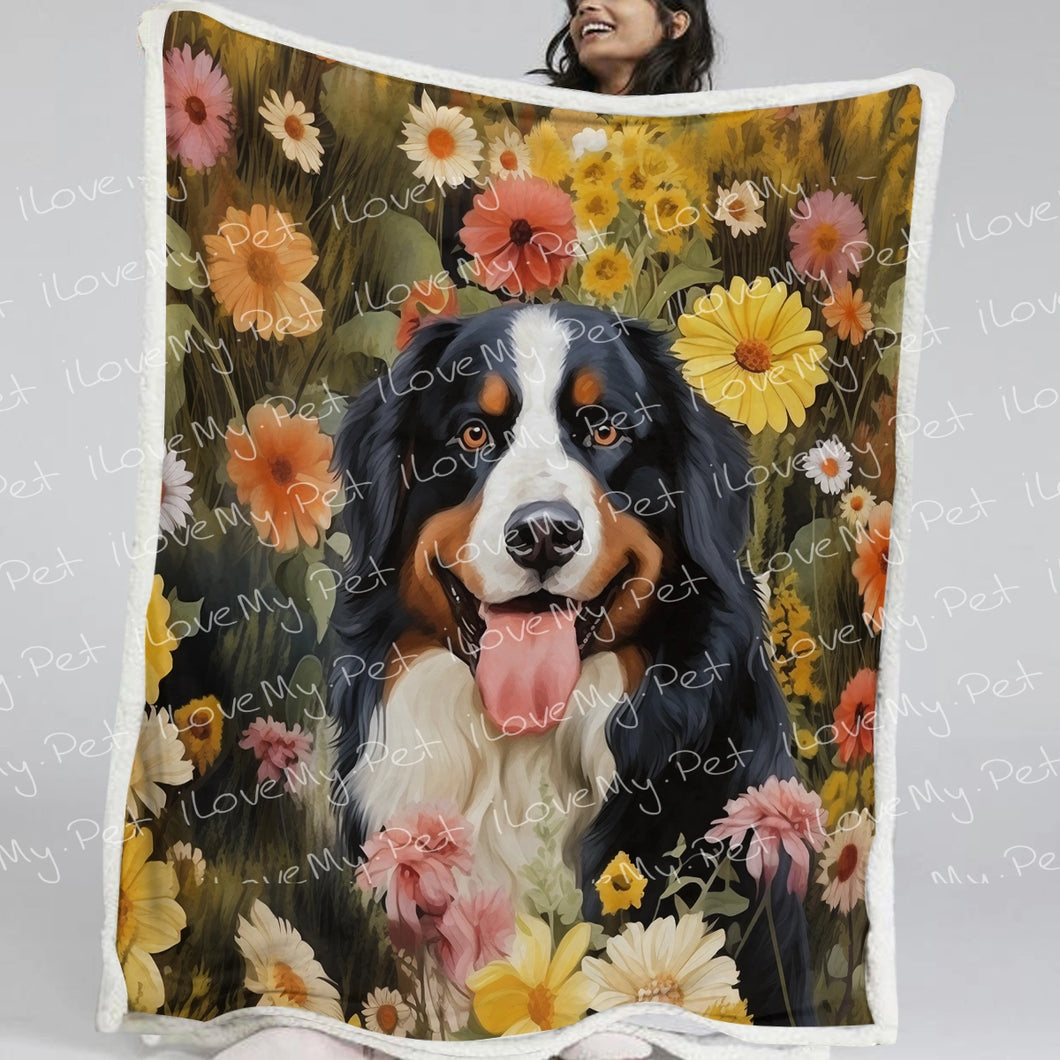 Daisy Garden Bernese Mountain Dog Fleece Blanket-Blanket-Bernese Mountain Dog, Blankets, Home Decor-Small-1