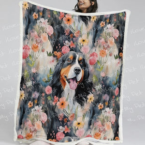 Watercolor Flower Garden Bernese Mountain Dog Fleece Blanket-Blanket-Bernese Mountain Dog, Blankets, Home Decor-2
