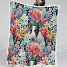 Load image into Gallery viewer, Black and White Bull Terrier in Bloom Fleece Blanket-Blanket-Blankets, Bull Terrier, Home Decor-2