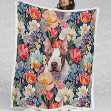 Load image into Gallery viewer, Botanical Beauty Fawn and White Bull Terrier Fleece Blanket-Blanket-Blankets, Bull Terrier, Home Decor-Small-1