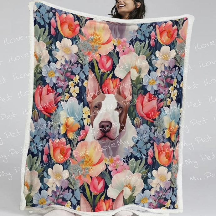 Botanical Beauty Fawn and White Bull Terrier Fleece Blanket-Blanket-Blankets, Bull Terrier, Home Decor-Small-1