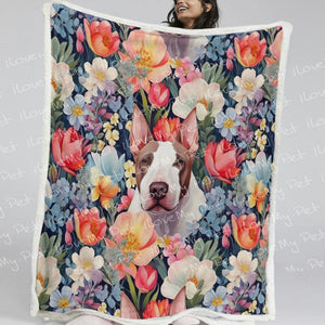 Botanical Beauty Fawn and White Bull Terrier Fleece Blanket-Blanket-Blankets, Bull Terrier, Home Decor-14