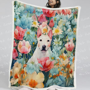 Botanical Beauty White Bull Terrier Fleece Blanket-Blanket-Blankets, Bull Terrier, Home Decor-14