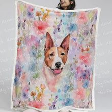 Load image into Gallery viewer, Watercolor Flower Garden Fawn and White Bull Terrier Fleece Blanket-Blanket-Blankets, Bull Terrier, Home Decor-2