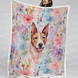 Watercolor Flower Garden Fawn and White Bull Terrier Fleece Blanket-Blanket-Blankets, Bull Terrier, Home Decor-2