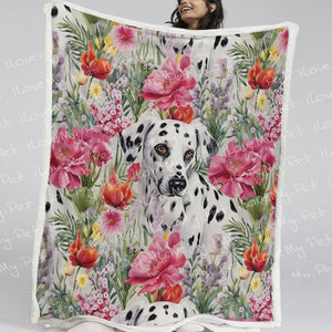 Dalmatian in Bloom Soft Warm Fleece Blanket-Blanket-Blankets, Dalmatian, Home Decor-2