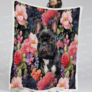 Botanical Beauty Black Frenchie Soft Warm Fleece Blanket-Blanket-Blankets, French Bulldog, Home Decor-2