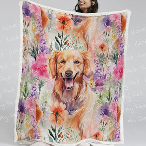 Golden Retriever in Lavender Bloom Soft Warm Fleece Blanket-Blanket-Blankets, Golden Retriever, Home Decor-3
