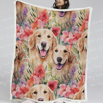 Golden Retriever Mom and Baby Bloom Soft Warm Fleece Blanket-Blanket-Blankets, Golden Retriever, Home Decor-Small-1