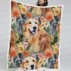 Springtime Summer Golden Retriever Love Fleece Blanket-Blanket-Blankets, Golden Retriever, Home Decor-2