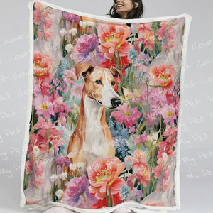 Botanical Beauty Red and White Greyhound / Whippet Fleece Blanket-Blanket-Blankets, Greyhound, Home Decor, Whippet-2
