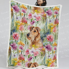 Load image into Gallery viewer, Watercolor Flower Garden Airdale Terrier Soft Warm Fleece Blanket-Blanket-Airedale Terrier, Blankets, Home Decor-2
