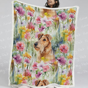 Watercolor Flower Garden Airdale Terrier Soft Warm Fleece Blanket-Blanket-Airedale Terrier, Blankets, Home Decor-2
