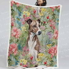 Load image into Gallery viewer, Brindle Greyhound / Whippet in Floral Bloom Fleece Blanket-Blanket-Blankets, Greyhound, Home Decor, Whippet-Small-1