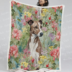 Brindle Greyhound / Whippet in Floral Bloom Fleece Blanket-Blanket-Blankets, Greyhound, Home Decor, Whippet-14