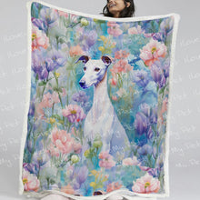 Load image into Gallery viewer, Magical Pastel Garden White Greyhound / Whippet Fleece Blanket-Blanket-Blankets, Greyhound, Home Decor, Whippet-14