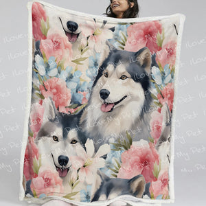 Precious Painted Husky Mom and Baby Fleece Blanket-Blanket-Blankets, Home Decor, Siberian Husky-13