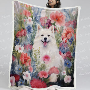 American Eskimo Dog in Bloom Soft Warm Fleece Blanket-Blanket-American Eskimo Dog, Blankets, Home Decor-2