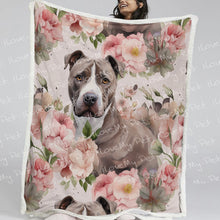 Load image into Gallery viewer, Blossoming Floral Embrace Black Pit Bull Fleece Blanket-Blanket-Blankets, Home Decor, Pit Bull-2