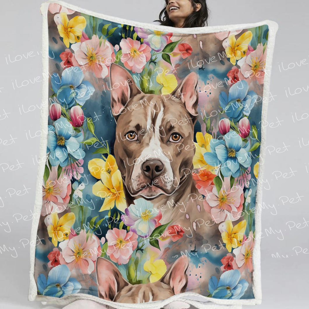 Brindle Pit Bull in Bloom Soft Warm Fleece Blanket-Blanket-Blankets, Home Decor, Pit Bull-Small-1