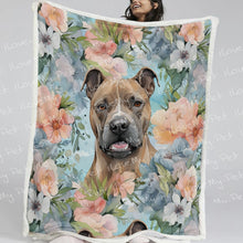 Load image into Gallery viewer, Watercolor Flower Garden Brindle Pit Bull Fleece Blanket-Blanket-Blankets, Home Decor, Pit Bull-Small-1