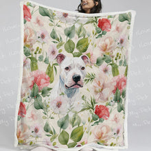Load image into Gallery viewer, White Pit Bull in Bloom Soft Warm Fleece Blanket-Blanket-Blankets, Home Decor, Pit Bull-3