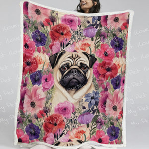 Botanical Beauty Pug Soft Warm Fleece Blanket-Blanket-Blankets, Home Decor, Pug-3