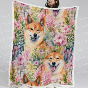 Blooming Bliss with Shiba Smiles Soft Warm Fleece Blanket-Blanket-Blankets, Home Decor, Shiba Inu-14