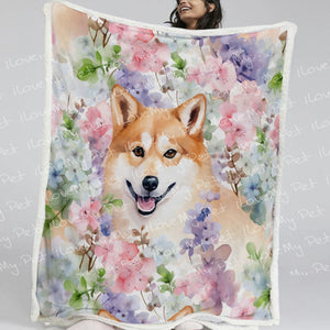 Pastel Petals Shiba Serenade Soft Warm Fleece Blanket-Blanket-Blankets, Home Decor, Shiba Inu-3