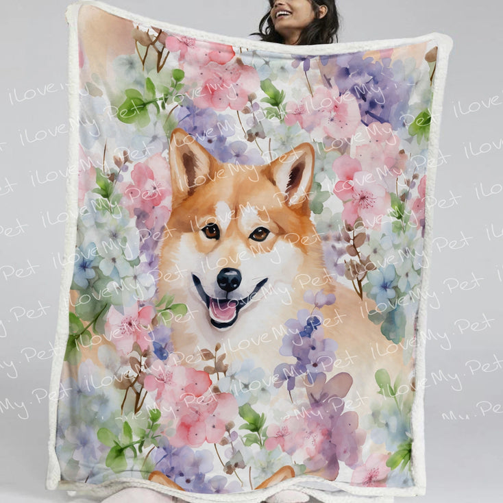 Pastel Petals Shiba Serenade Soft Warm Fleece Blanket-Blanket-Blankets, Home Decor, Shiba Inu-14