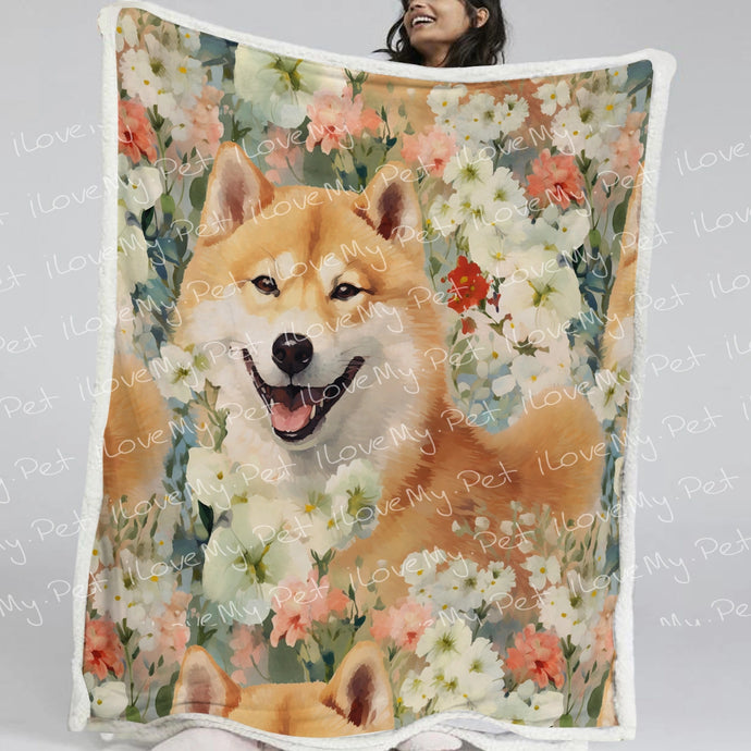 Shiba Inu's Springtime Delight Soft Warm Fleece Blanket-Blanket-Blankets, Home Decor, Shiba Inu-Small-1