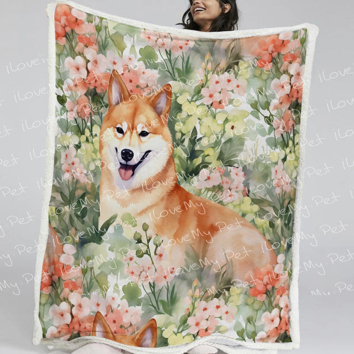 Spring Blossom Shiba Inu Soft Warm Fleece Blanket-Blanket-Blankets, Home Decor, Shiba Inu-Small-1