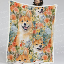 Load image into Gallery viewer, Spring Summer Bloom Shiba Inu Mom and Baby Fleece Blanket-Blanket-Blankets, Home Decor, Shiba Inu-Small-1