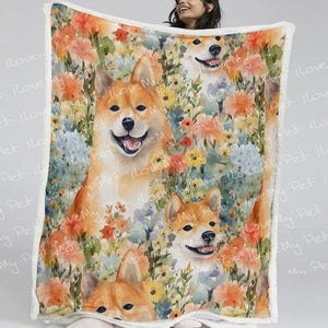 Spring Summer Bloom Shiba Inu Mom and Baby Fleece Blanket-Blanket-Blankets, Home Decor, Shiba Inu-14