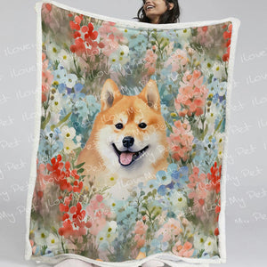 Wildflower Shiba Inu Soft Warm Fleece Blanket-Blanket-Blankets, Home Decor, Shiba Inu-14