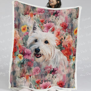Precious Petals and Westie Bloom Soft Warm Fleece Blanket-Blanket-Blankets, Home Decor, West Highland Terrier-2