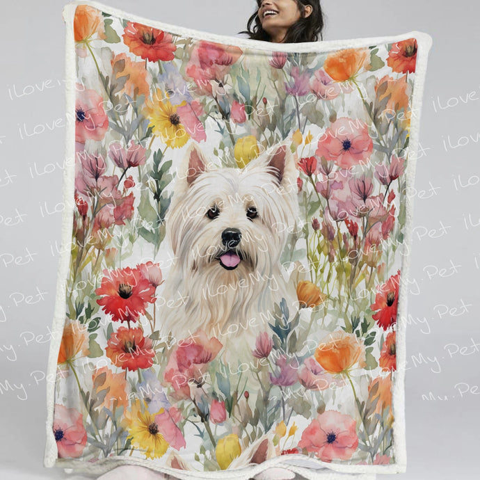 Watercolor Flower Garden Westie Soft Warm Fleece Blanket-Blanket-Blankets, Home Decor, West Highland Terrier-Small-1