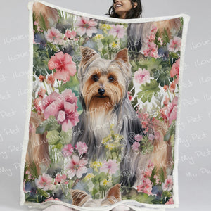Pink Petals Yorkie Bloom Soft Warm Fleece Blanket-Blanket-Blankets, Home Decor, Yorkshire Terrier-Small-1