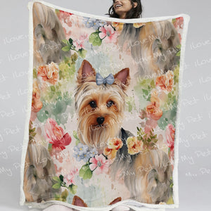 Yorkie in Summer Bloom Soft Warm Fleece Blanket-Blanket-Blankets, Home Decor, Yorkshire Terrier-2