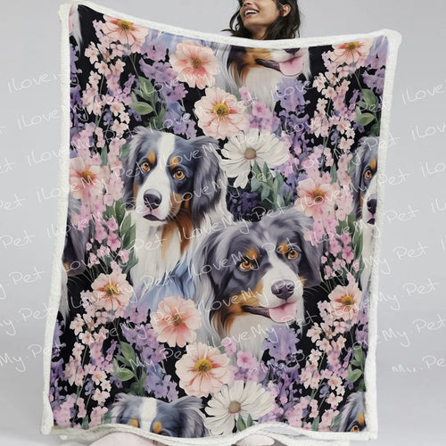 Pink Petals and Australian Shepherds Soft Warm Fleece Blanket-Blanket-Australian Shepherd, Blankets, Home Decor-Small-1