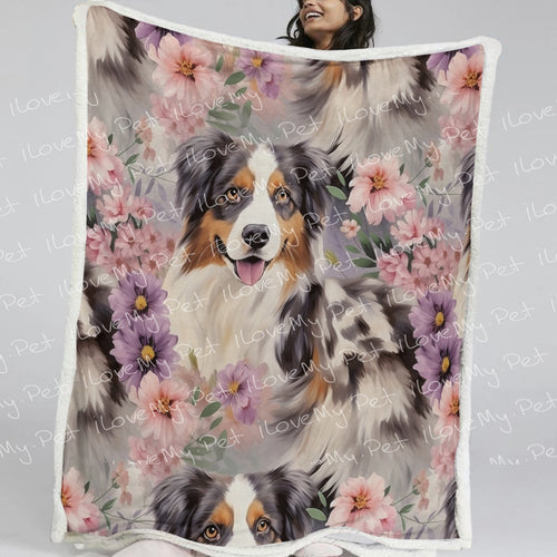 Pink Purple Pastel Garden Australian Shepherd Fleece Blanket-Blanket-Australian Shepherd, Blankets, Home Decor-Small-1