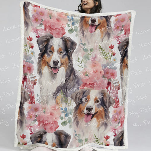 Watercolor Flower Garden Australian Shepherds Fleece Blanket-Blanket-Australian Shepherd, Blankets, Home Decor-Small-1