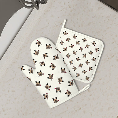Red Rose Fawn Frenchies Oven Mitts and Pot Holder Set-Kitchen Decor-Accessories,Dog Mom Gifts,French Bulldog-1